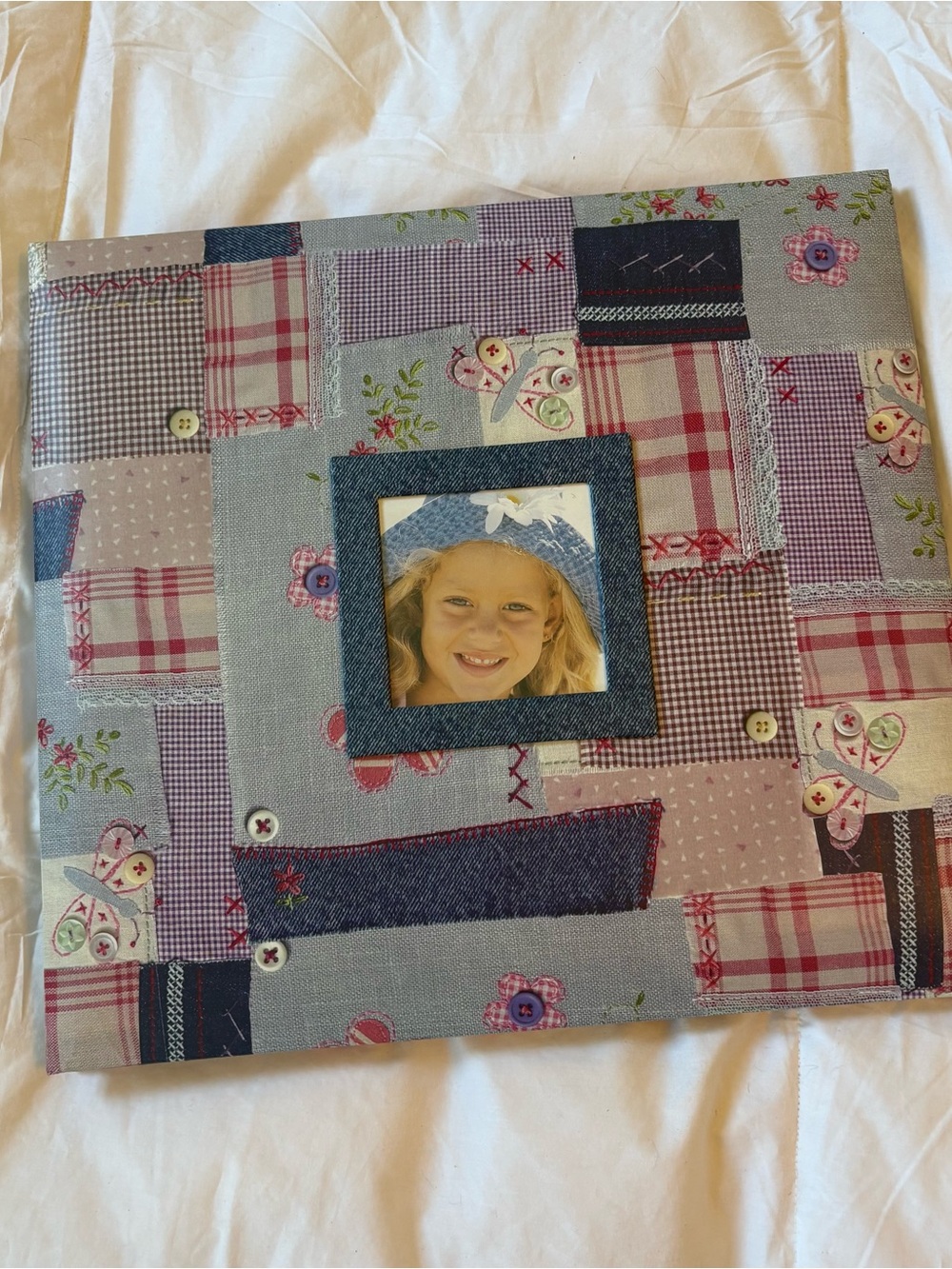 Patchwork Photo Frame Album Cover in Lavender and Denim